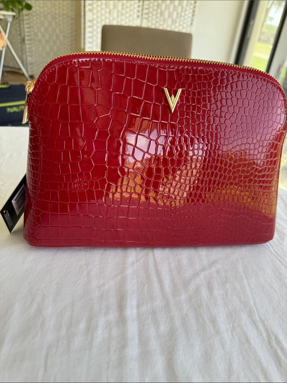 Vanessa Williams Red Croc-Embossed Cosmetic Pouch